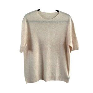 Chanyarn 100% Superfine Merino Wool Sz XL Cream Short Sleeve Seater Semi-Sheer
